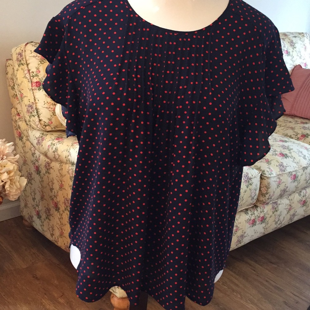 Polka dot flutter sleeve blouse